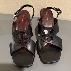 Tory Burch Black Leather Miller Heeled Sandals 8